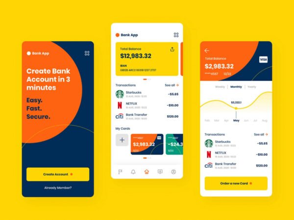 3 Screen Bank App Template (XD)