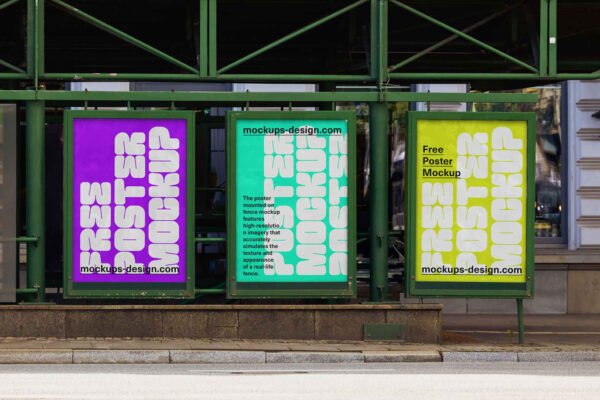 Three Posters in Metal Frames Mockup