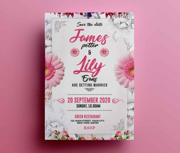 James & Lily Wedding Invitation Card Template (PSD)