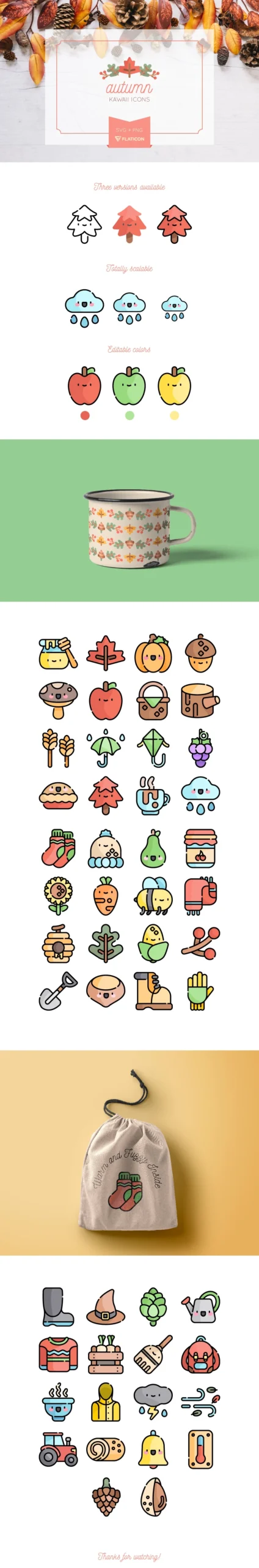 Autumn Kawaii Icon Set
