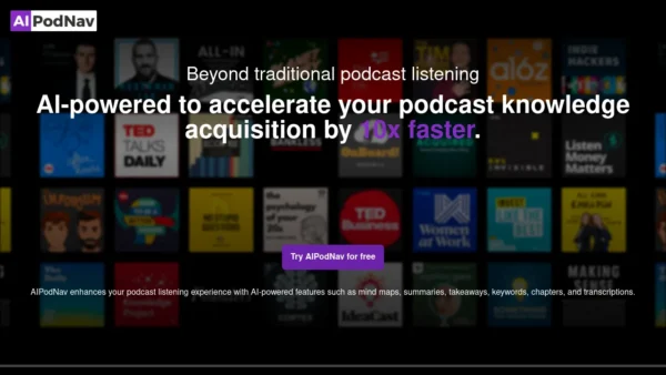 AIPodNav-Efficient podcast tool includes transcript, summary, mind map, and highlights